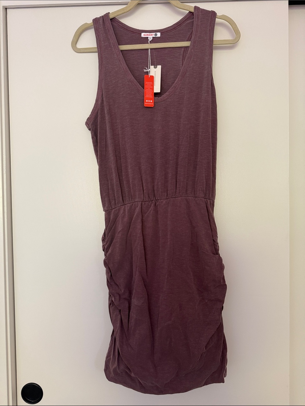 Sundry Ruched Tank Dress in Mauve